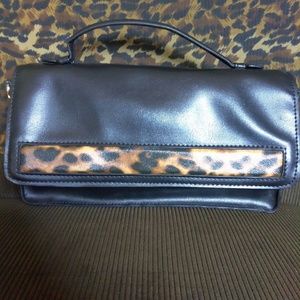 MERONA Black Satchel with Cheetah Leopard Stripe